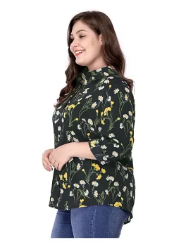 Agnes Orinda Women's Plus Size Casual Tops, Long Sleeve Button Down Floral Shirt -Agnes Orinda Store Belk 1002
