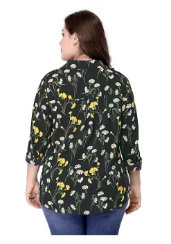 Agnes Orinda Women's Plus Size Casual Tops, Long Sleeve Button Down Floral Shirt -Agnes Orinda Store Belk 1003