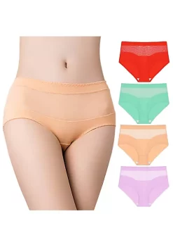Agnes Orinda Women's 4 Packs Underwear Mid-Rise Soft Hipster Briefs Lace Panties