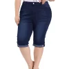 Agnes Orinda Plus Size Denim Capri for Women Mid-Rise Casual Chambray Curvy Skinny Stretch Denim Capri Jean -Agnes Orinda Store Belk