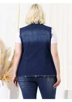 Agnes Orinda Plus Size Jean Vest for Women Button Down Frayed Hem Cargo Pocket Trucker Denim Vest -Agnes Orinda Store Belk 1029
