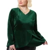 Agnes Orinda Plus Size Blouse for Women Velvet Velour Top, V Neck Long Sleeve Tops Peplum Blouse Christmas -Agnes Orinda Store Belk 1039