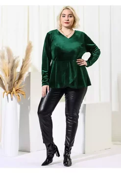 Agnes Orinda Plus Size Blouse for Women Velvet Velour Top, V Neck Long Sleeve Tops Peplum Blouse Christmas -Agnes Orinda Store Belk 1041