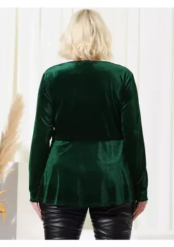 Agnes Orinda Plus Size Blouse for Women Velvet Velour Top, V Neck Long Sleeve Tops Peplum Blouse Christmas -Agnes Orinda Store Belk 1043