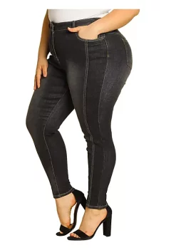 Agnes Orinda Women's Plus Size Stretch Mid Rise Washed Skinny Jeans