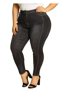 Agnes Orinda Women's Plus Size Stretch Mid Rise Washed Skinny Jeans -Agnes Orinda Store Belk 1049