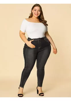 Agnes Orinda Women's Plus Size Stretch Mid Rise Washed Skinny Jeans -Agnes Orinda Store Belk 1050