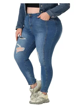 Agnes Orinda Women's Plus Size Stretch Mid Rise Washed Skinny Jeans -Agnes Orinda Store Belk 1053