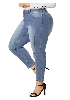 Agnes Orinda Women's Plus Size Stretch Mid Rise Washed Skinny Jeans -Agnes Orinda Store Belk 1056