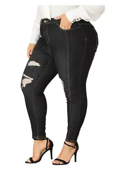 Agnes Orinda Women's Plus Size Stretch Mid Rise Washed Skinny Jeans -Agnes Orinda Store Belk 1058