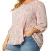 Agnes Orinda Women's Plus Size Floral Blouse V Neck 3/4 Sleeve Blouses Peplum Flowy Babydoll Tops