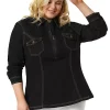 Agnes Orinda Women's Plus Size Jean Shirt Jackets, Zip Up Washed Denim Top