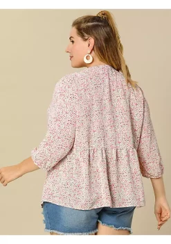 Agnes Orinda Women's Plus Size Floral Blouse V Neck 3/4 Sleeve Blouses Peplum Flowy Babydoll Tops -Agnes Orinda Store Belk 1063