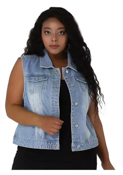 Agnes Orinda Women Plus Size Chest Pockets Single Breasted Denim Vest -Agnes Orinda Store Belk 1074