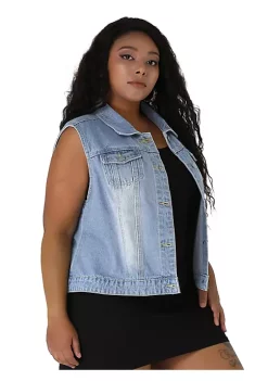 Agnes Orinda Women Plus Size Chest Pockets Single Breasted Denim Vest -Agnes Orinda Store Belk 1075