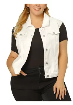 Agnes Orinda Women Plus Size Chest Pockets Single Breasted Denim Vest -Agnes Orinda Store Belk 1077