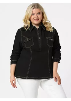 Agnes Orinda Women's Plus Size Jean Shirt Jackets, Zip Up Washed Denim Top -Agnes Orinda Store Belk 108