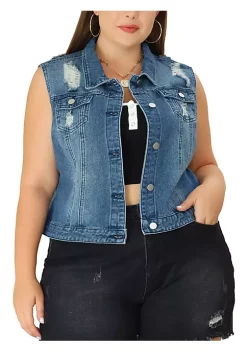 Agnes Orinda Women Plus Size Chest Pockets Single Breasted Denim Vest -Agnes Orinda Store Belk 1080