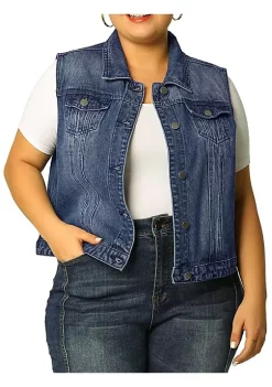 Agnes Orinda Women Plus Size Chest Pockets Single Breasted Denim Vest -Agnes Orinda Store Belk 1081