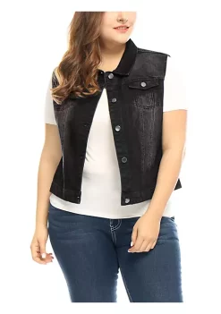 Agnes Orinda Women Plus Size Chest Pockets Single Breasted Denim Vest -Agnes Orinda Store Belk 1082
