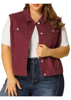 Agnes Orinda Women Plus Size Chest Pockets Single Breasted Denim Vest -Agnes Orinda Store Belk 1083