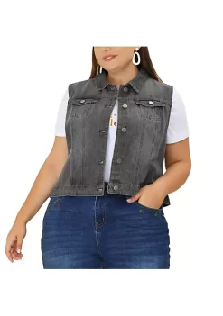 Agnes Orinda Women Plus Size Chest Pockets Single Breasted Denim Vest -Agnes Orinda Store Belk 1085