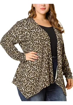 Agnes Orinda Women's Plus Size Cardigans Leopard Printed Asymmetric Hem Jackets Open Front Cardigan -Agnes Orinda Store Belk 1093
