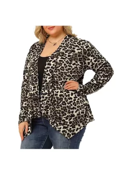 Agnes Orinda Women's Plus Size Cardigans Leopard Printed Asymmetric Hem Jackets Open Front Cardigan -Agnes Orinda Store Belk 1094