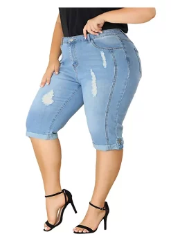 Agnes Orinda Plus Size Denim Capri for Women Mid-Rise Casual Chambray Curvy Skinny Stretch Denim Capri Jean -Agnes Orinda Store Belk 11
