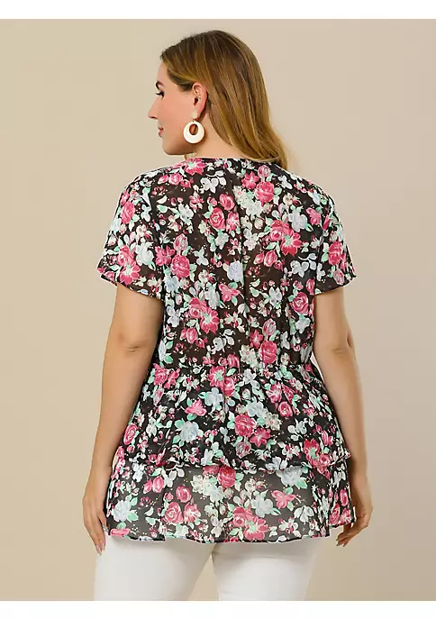 Agnes Orinda Plus Size Tops for Women Flare Sleeve Top, V Neck Floral Print Tiered Peplum Blouses 7 Agnes Orinda Plus Size Tops for Women Flare Sleeve Top, V Neck Floral Print Tiered Peplum Blouses - Image 5