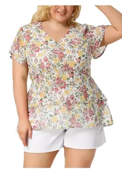 Agnes Orinda Plus Size Tops for Women Flare Sleeve Top, V Neck Floral Print Tiered Peplum Blouses 15 Agnes Orinda Plus Size Tops for Women Flare Sleeve Top, V Neck Floral Print Tiered Peplum Blouses -Agnes Orinda Store Belk 1103