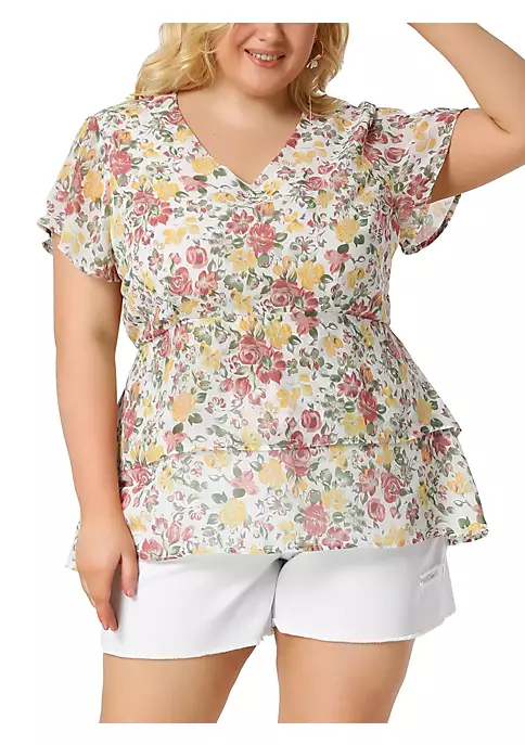 Agnes Orinda Plus Size Tops for Women Flare Sleeve Top, V Neck Floral Print Tiered Peplum Blouses 8 Agnes Orinda Plus Size Tops for Women Flare Sleeve Top, V Neck Floral Print Tiered Peplum Blouses - Image 6