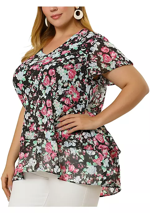 Agnes Orinda Plus Size Tops for Women Flare Sleeve Top, V Neck Floral Print Tiered Peplum Blouses 9 Agnes Orinda Plus Size Tops for Women Flare Sleeve Top, V Neck Floral Print Tiered Peplum Blouses - Image 7