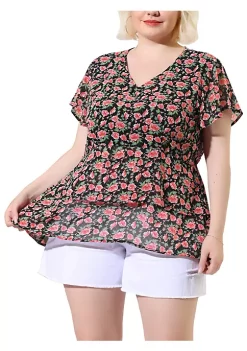Agnes Orinda Plus Size Tops for Women Flare Sleeve Top, V Neck Floral Print Tiered Peplum Blouses 17 Agnes Orinda Plus Size Tops for Women Flare Sleeve Top, V Neck Floral Print Tiered Peplum Blouses -Agnes Orinda Store Belk 1105