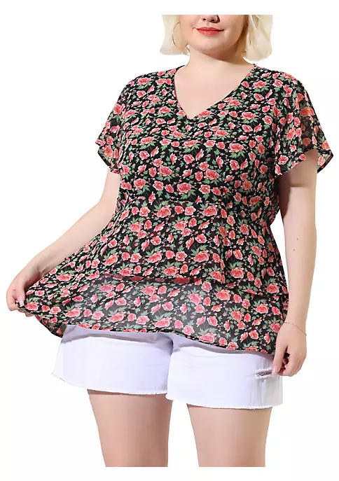 Agnes Orinda Plus Size Tops for Women Flare Sleeve Top, V Neck Floral Print Tiered Peplum Blouses 10 Agnes Orinda Plus Size Tops for Women Flare Sleeve Top, V Neck Floral Print Tiered Peplum Blouses - Image 8