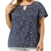 Agnes Orinda Women's Plus Size Chiffon Flared Ruffle Sleeve Keyhole Blouse Floral Top