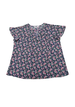 Agnes Orinda Women's Plus Size Chiffon Flared Ruffle Sleeve Keyhole Blouse Floral Top -Agnes Orinda Store Belk 1120