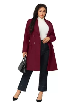 Agnes Orinda Women's Plus Size Notched Lapel Double Breasted Trench Pea Coats Jacket Winter Long Coat -Agnes Orinda Store Belk 114