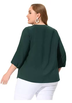 Agnes Orinda Plus Size Chiffon Top for Women Round Neck Tie Front Ruffle Work Blouse Top -Agnes Orinda Store Belk 1140