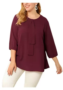 Agnes Orinda Plus Size Chiffon Top for Women Round Neck Tie Front Ruffle Work Blouse Top -Agnes Orinda Store Belk 1142