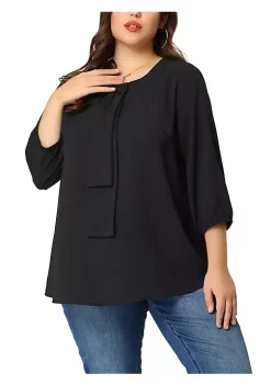 Agnes Orinda Plus Size Chiffon Top for Women Round Neck Tie Front Ruffle Work Blouse Top -Agnes Orinda Store Belk 1143