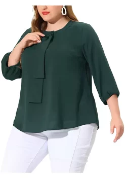 Agnes Orinda Plus Size Chiffon Top for Women Round Neck Tie Front Ruffle Work Blouse Top -Agnes Orinda Store Belk 1144