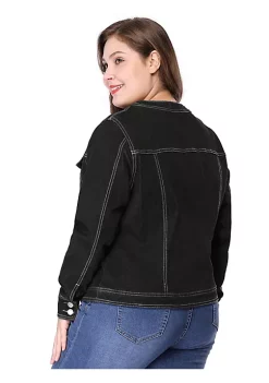 Agnes Orinda Women's Plus Size Long Sleeves Collarless Denim Jackets with Double Chest Pockets -Agnes Orinda Store Belk 1149