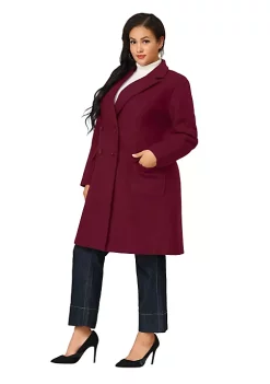 Agnes Orinda Women's Plus Size Notched Lapel Double Breasted Trench Pea Coats Jacket Winter Long Coat -Agnes Orinda Store Belk 115