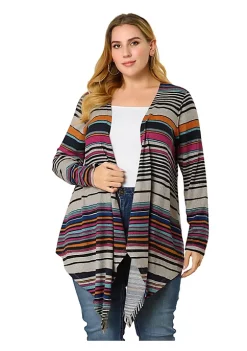 Agnes Orinda Women's Plus Size Cardigans Kimonos Color Block Boho Striped Open Front Cardigan Mothers Day -Agnes Orinda Store Belk 1161