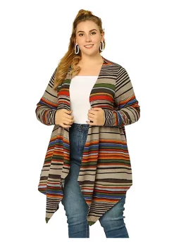 Agnes Orinda Women's Plus Size Cardigans Kimonos Color Block Boho Striped Open Front Cardigan Mothers Day -Agnes Orinda Store Belk 1162