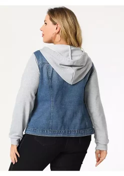 Agnes Orinda Women's Plus Size Layered Drawstring Hood Denim Utility Jacket with Pockets -Agnes Orinda Store Belk 1175