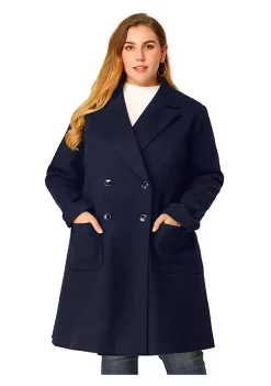 Agnes Orinda Women's Plus Size Notched Lapel Double Breasted Trench Pea Coats Jacket Winter Long Coat -Agnes Orinda Store Belk 118