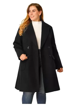 Agnes Orinda Women's Plus Size Notched Lapel Double Breasted Trench Pea Coats Jacket Winter Long Coat -Agnes Orinda Store Belk 119
