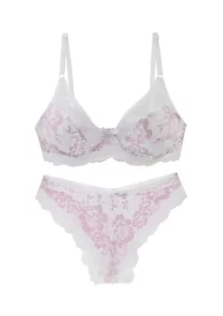 Agnes Orinda Women's Underwire Floral Lace Mesh Push-Up 2-Hooks Lace Trim Bra and Panty Set -Agnes Orinda Store Belk 1190